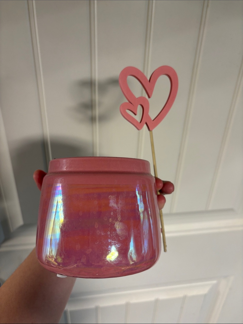 Pink Iridescent Glass Decorative Vase - plus heart plant stake